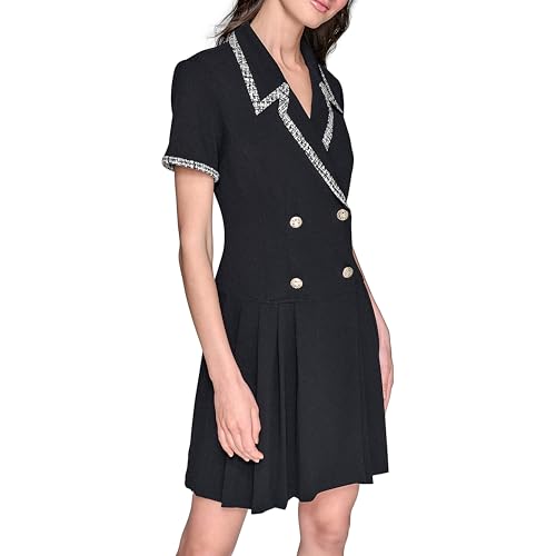 KARL LAGERFELD Women's Jacquard Trim Pleated Skirt Short Sleeve Coat2