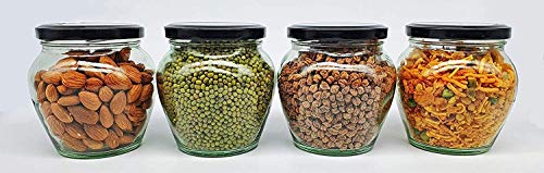 Image of PRAMUKH FASHION Glass Square Shape Transparent Glass Jars & Glass containers for kitchen Pantry, Snacks, Masala, Pickles, Dry Fruits, Coffee Beans Storage Steel See Through Lid