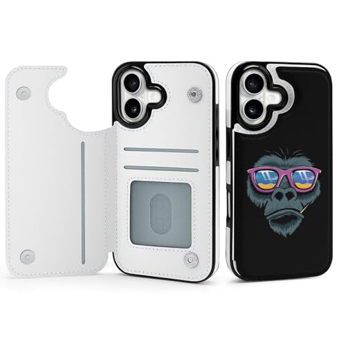 iPhone17用ケース クール ゴリラ サングラス スマホカバー すまほけーす 携帯ケース 防水 手帳型 PUレザー 財布型 耐衝撃 マグネット式 スタンド機能 傷汚れ防止 指紋防止 かわいい おしゃれ 贈り物