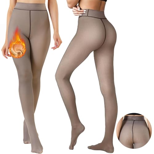 CheChury Medias Termicas Mujer Invierno Transparente con Interior de Forro Polar Media Panty Reductora Mujer Invierno Leggings Cintura Alta Translúcidas Falsas Elásticas Cintura Alta Pantys Termicos