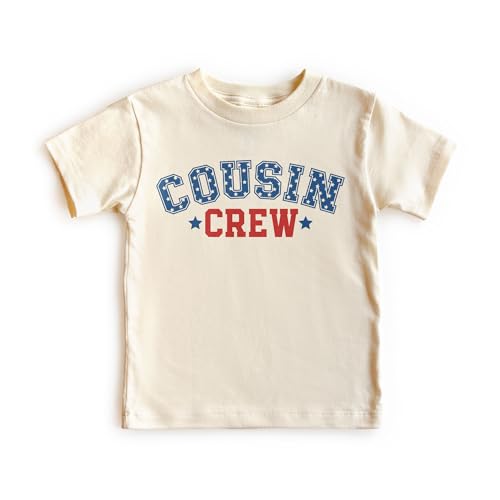 Cousin Crew 4th Of July Kids Shirts - July Fourth Patriotic Red White & Blue USA Matching Cousins Summer Camping Outfit - Toddler & Youth Boho Natural Graphic Tee