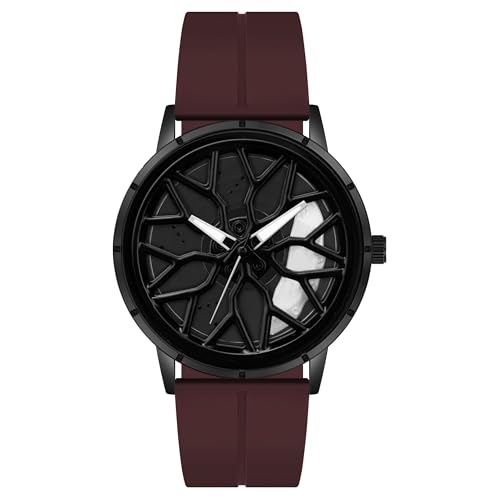 Image of PAPIO Modern Men's Wristwatch with Unique Design Rotating Dial Black Color Silicone Band (MN 256)