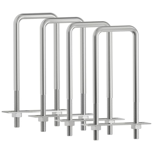 Image of 4 Sets 304 Stainless Steel Square U-Bolts 2.76 inch(70mm) Inner Width, 6.9 inch(175mm) Length Stainless M8 with Nuts, Frame Plate, Accessories for Automobiles Trailer, Boat Trailer Industrial Parts