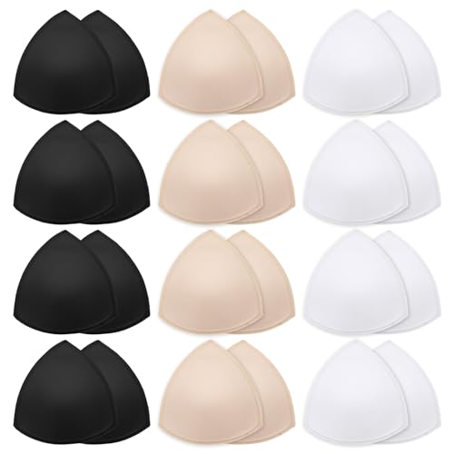 Yolev 12 Pairs Bra Inserts Pads Triangle Removable Sports Bra Pads Inserts Sewn Edges Bras Cups Insert Replacement Breast Enhancers