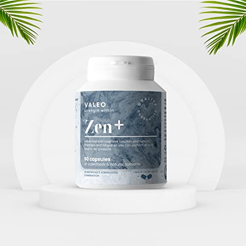 Valeo Zen+ Magnesium with L-Theanine, Organic Saffron & Vitamin B6 – Stress Relief, Mood & Sleep Support, Muscle Relaxation, Energy Metabolism – 60 Vegan, Non-GMO, Gluten-Free Capsules