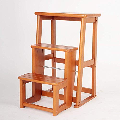 SYKLXBH Folding Household Step Stool, Wooden 3-Step Step Stool Kitchen Dual-Use Stool Creative (Color: Honey)