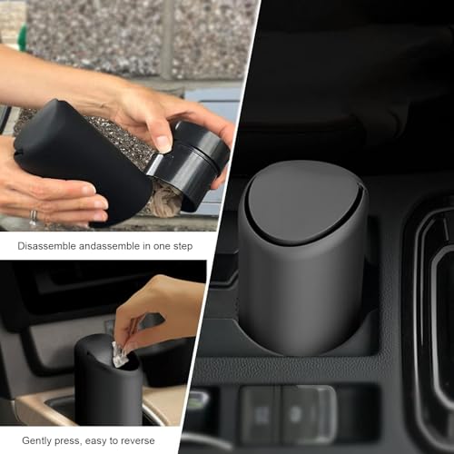 Image of Car Trash Can with Lid, Cup Holder Inserted Odor Isolation Leakproof Mini Storage Bucket, Portable Press Opening Detachable and Cleanable Trash Can, Universal for Most Cars Home (Black)