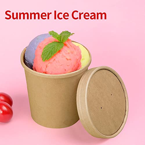bloomoon 60 Pack 16 oz Paper Food Containers with Lids, Ice Cream Pint Containers, 16 oz Disposable Soup Containers Paper Freezer Containers Pint Ice Cream Cups (60 Cups 60 Lids)