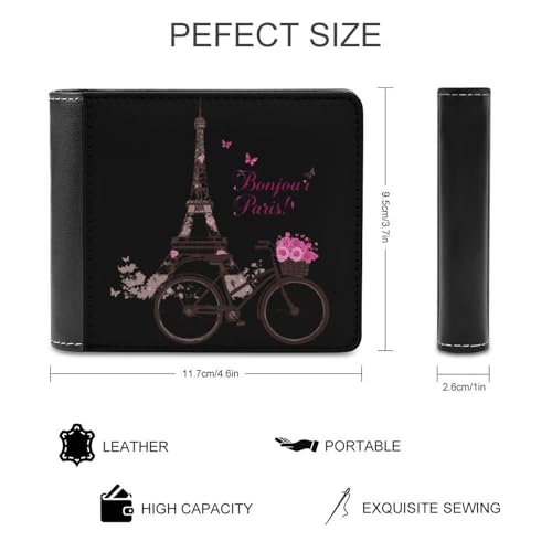 Paris Eiffel Tower And Bike Funny Bifold Wallets for Men Slim Front Pocket Purse with Multiple Card Slots2