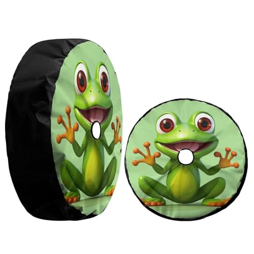 Image of Delerain Spare Tire Cover with Backup Camera Hole Frog with Greater Eye Wheel Covers Waterproof Dust-Proof UV Sun Universal Fit for Trailer RV SUV Truck (17 Inch for Diameter 31 inch-33 inch)
