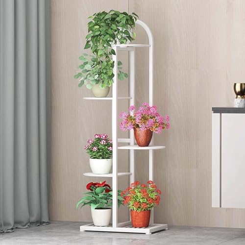 Portavasi in metallo a 5 ripiani con 6 vasche, scala per fiori da interno/esterno, facile da montare, ideale per balcone, giardino, soggiorno, mensola per piante bianca