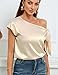 AISWI Women's 2024 Off Shoulder Satin Tops Elegant Casual Short Sleeve Asymmetrical Neck Silk Blouses Shirts, Champagne, XX-Large