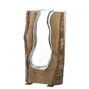 Leonardo Casolare houten vaas, handgemaakte decoratieve vaas, mooi gevormde bloemenvaas van hout en glas, hoogte: 360 mm, 038510