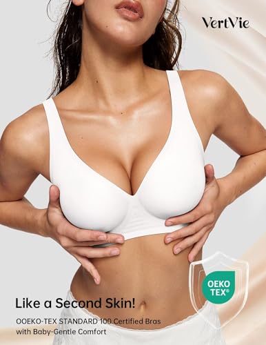 Image of Vertvie Jelly Wireless Bras for Women Push Up Plunge Seamless T-Shirt Bras No Underwire Supportive Full Coverage Bralettes