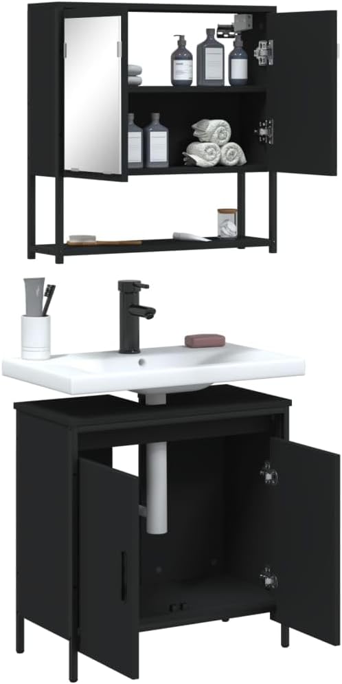 vidaXL Bathroom Furniture Set 2 Pieces Black Engineered Wood, 3214660