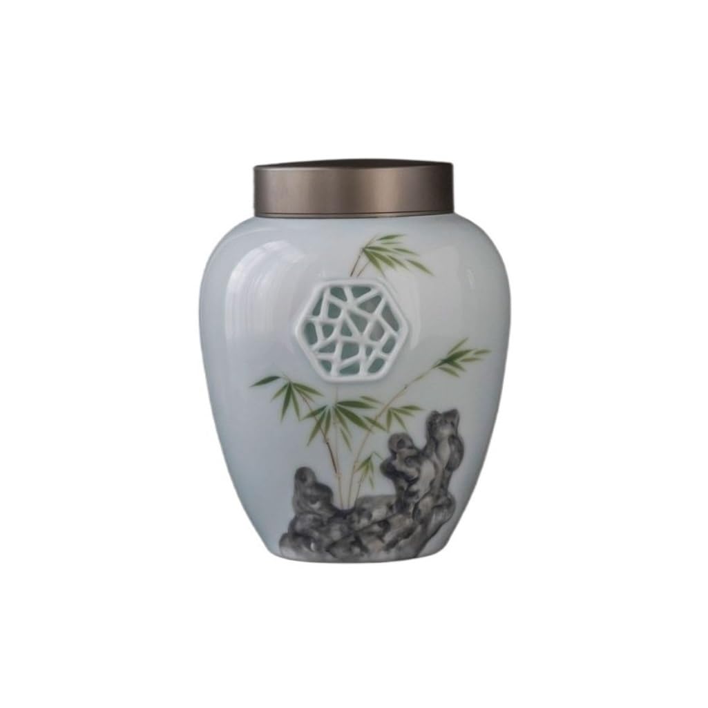 LYGSWDB Słoik cukru Ręcznie malowana wytłaczana kratka okienna Retro puszka na herbatę Dwuwarstwowa blaszana pokrywka Ceramiczna nakrętka Ziarna kawy Zamknięta puszka płatków Pojemnik na herbatę