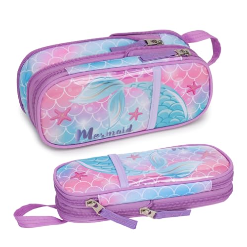 Image of Bagseri Pencil Case for Girls - Expandable Kids Pencil Case Large Capacity Pencil Pouch Organizer Cute Pencil Bag Pencil Box for School Student, Pen Case Only (Purple Mermaid Tail)