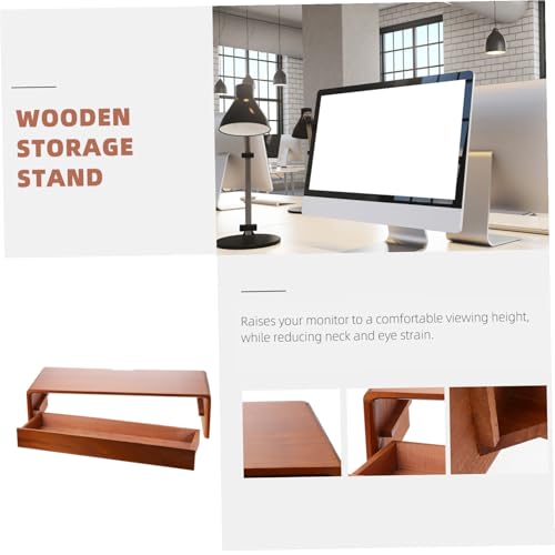 Support d'écran d'ordinateur en bois premium avec tiroir de rangement compact - 4