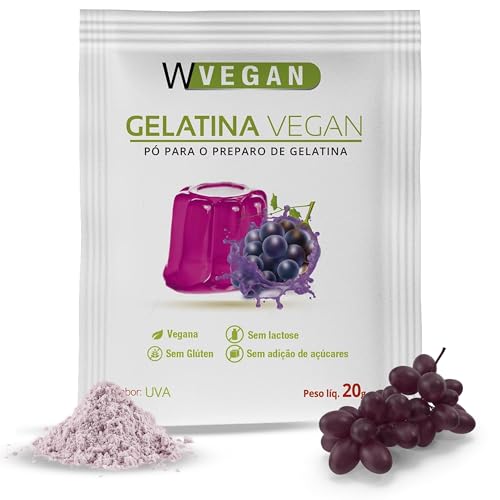 WVegan Gelatina Vegana en Polvo, Sabor Uva, 20g, con Stevia, Sin Gluten, Sin Lactosa, Agar Agar