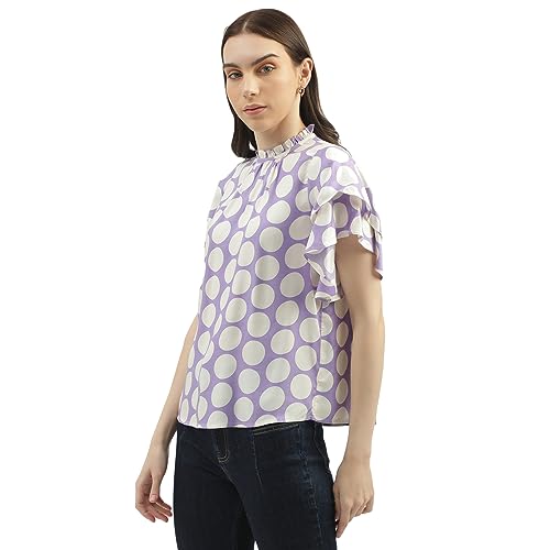 Image of UNITED COLORS OF BENETTON Women's Regular Fit Ruffled Neck Printed Tops