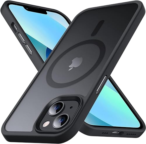 Anqrp Magnetic for iPhone 14 Case/iPhone 13 Case, Compatible with MagSafe Translucent Matte Hard Back Slim Fit Phone Cases Cover Protective Shockproof 6.1", Black