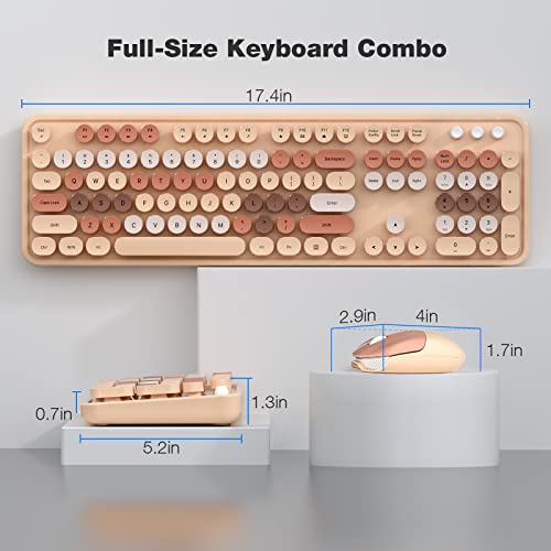 Image of Dilter Wireless Keyboard and Mouse Combo, 104 Keys Full-Sized 2.4 GHz Round Keycap Colorful Keyboards, USB Receiver Plug and Play, for Windows, PC, Laptop, Desktop (Milk Tea)