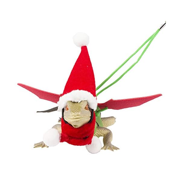 Adoggygo christmas bearded dragon santa hat scarf lizard leash harness set - lizard christmas costume christmas scarf and hat + 3 pack bearded dragon harness leash for reptile christmas (christmas) - image 4