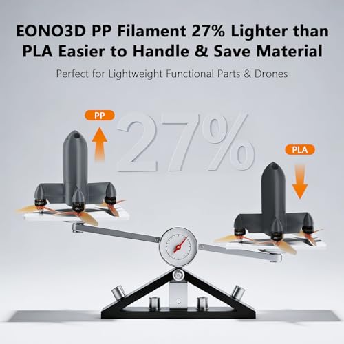 Image of PP Filament 1.75mm Polypropylene Filament, Gray 1kg /2.2lbs Durable Semi-Flexible 3D Printer Filament for Functional Parts & Prototyping, No Warping, 5 Build Sheets Included
