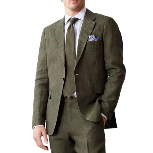 2 Piece Linen Men's Wedding Suit Summer Casual Slim Fit Linen Suit Tuxedos Blazer Pants Vest Suit Set3