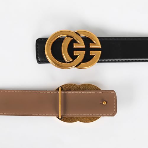 Image of Women's Fashion Classic Metal Buckle Leather Belt with Jeans Dress