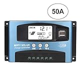 Solarladeregler, MPPT 40/50/60/100A Solarbatterieladegerät Laderegler Panel Controller Zwei USB-LCD-Display 12V 24V Für Solarmodule(50A)