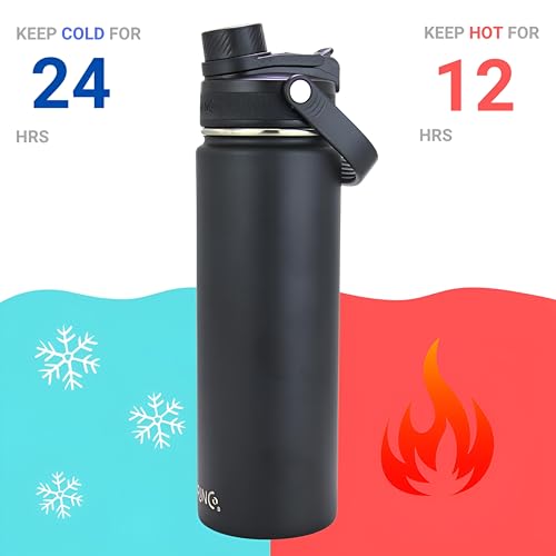 Image of Drinco Stainless Steel Water Bottle Spout Lid Vacuum Insulated Double Wall Water Bottle Wide Mouth Leak Proof Keep Cold Sport Camping Hiking (22oz Black II)