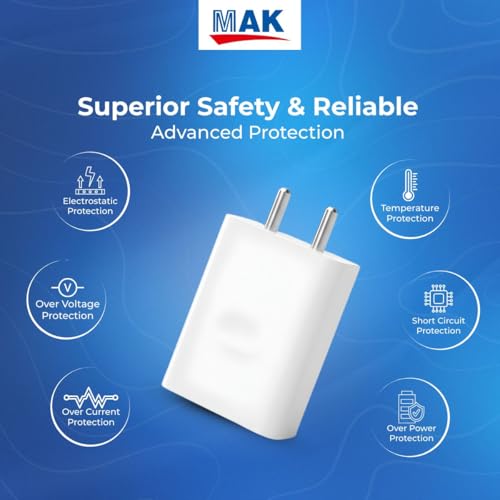 Image of MAK Original 45W SUPERVOOC Fast Charging Adapter, High-Speed Wall Charger Compatible with OnePlus 11, OnePlus Nord CE 3, F21 Pro, and Other USB-C Devices.