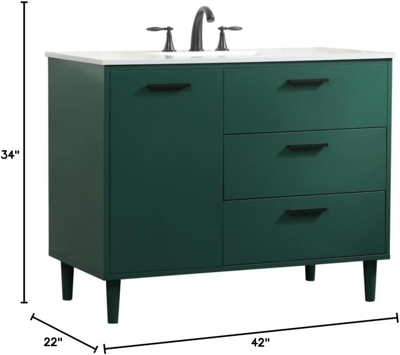 42 Single Bathroom Vanity, Soft-Close, Green