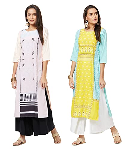 Image of LookMark Womens Printed Crepe A-Line Kurti (Pack of 2 Kurti)