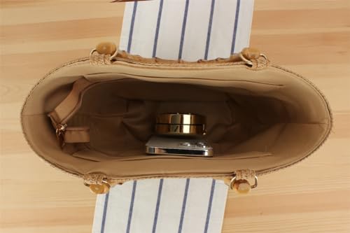 Image of Epsion Womens Large Straw Tote Bag Bamboo Handle Handmade Woven Beach Shoulder Bag Top Handle Purse for Summer, Camel