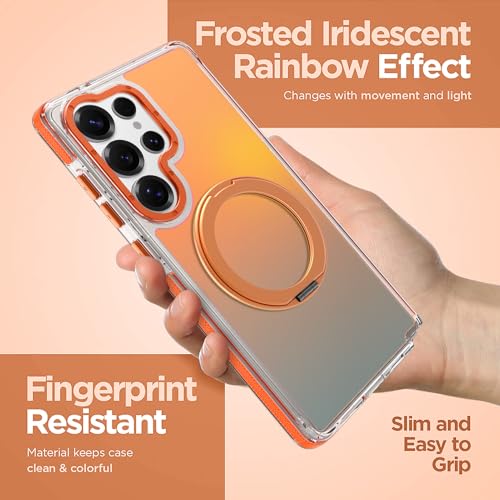 Image of Magnetic for Samsung Galaxy S25 Ultra Case with 360 Stand [Compatible with Magsafe] [Fluorescent Design] [1 Screen Protector] Slim Translucent Matte Case for Galaxy S25 Ultra 6.9 inch, Orange