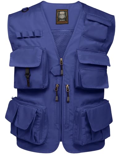 PEHMEA Men's Fishing Vest Utility Detachable Summer Vests with Pockets for Safari Travel Outdoor Work Photo Cargo Fly(Blue-XL)