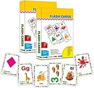DREAMS UNLIMITED Activity Flash Cards 6 in 1 Alphabet, Number, Color, Shape and Letters Activity for Pre-School Learning (Set of 4 54 Double Side Card)