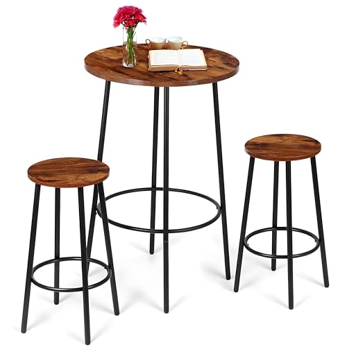 SUPER DEAL Round Pub Dining Set, 3 Piece Small Kitchen