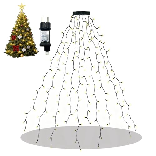 Opard Lichterkette Weihnachtsbaum 200 LEDs 10×2 m, LED Weihnachtsbaumbeleuchtung mit Ring, Christbaum Lichterkette Warmweiß, Tannenbaum Beleuchtung LED für Innen & Außen