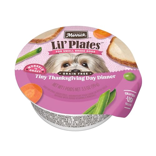 Merrick Lil’ Plates Premium Grain Free Natural, Soft Wet Dog Food For Small Dogs, Tiny Thanksgiving Day Dinner - (Pack of 12) 3.5 oz. Tubs