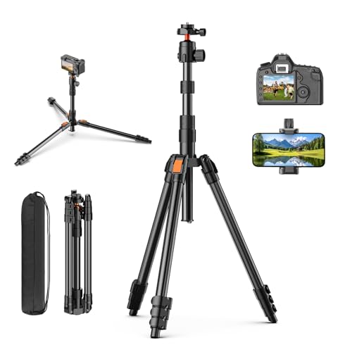 XXZU 180 cm Tripode Camara, Tripode para Movil de Aluminio con Bolsa, Trípode Cámara Ligero con Rótula de 360°, Capacidad de Carga 8 kg, Tripie de Viaje para DSLR/Teléfonos/Anillo de Luz/Proyectores