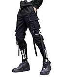 ORANDESIGNE Schwarz Herren Hose Mode Cargo Hose Muti Taschen Bandage Casual Sporthosen Harem Hose Männer Freizeithose Chino Hose Sweatpants B Schwarz M