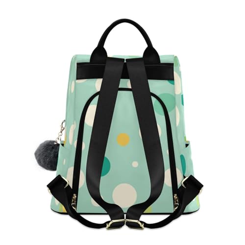 KLL Modern White Rounds Dots Teal Fashion backpacks for women Anti-theft backpack for women college for Travel, Work, Everyday with Pom-pom keychain2