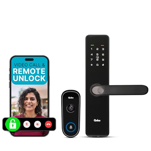 Qubo Smart Door Lock Essential (Black) with Video Call Doorbell C...