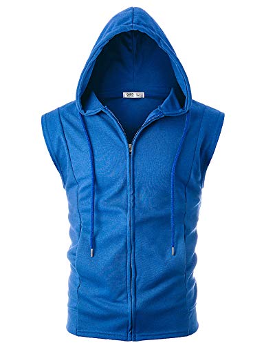 Image of Ohoo Mens Slim Fit Sleeveless Lightweight Zip Up Hooded Sweatshirt Vest Hoodie