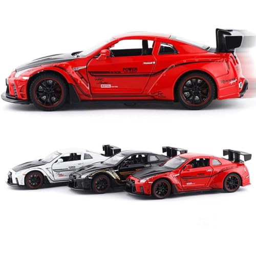 Image of 1:32 Diecast Nisan GTR Alloy Metal Pull Back Die-Cast Car Scale Model Pullback with Sound Light Mini Auto Toy car for Kids Best Gifts Toys for Kids Boys (White)