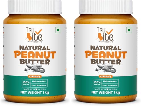 Image of Trubite Natural Peanut Butter (Creamy) (1kg) | Unsweetened | 30g Protein | Non GMO | Gluten Free | Cholesterol Free (Pack of 2)