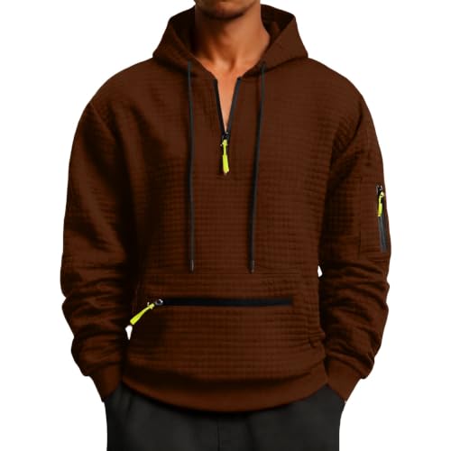 Sudadera anti UV hombre con cremallera 1/4 y manga larga talla XL color café